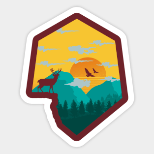 Reindeer Sunset Mountain Nature Sticker